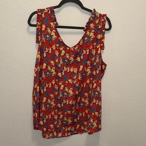 Floral Sleeveless Blouse in Red and Blue Flowers